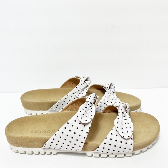 JACK ROGERS ROSE DOUBLE KNOT LEATHER WHITE BLACK WOMEN SANDALS SIZE 9.5 - Picture 1 of 5